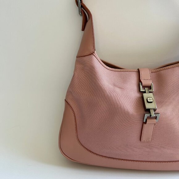 VINTAGE GUCCI JACKIE 1961 PINK CANVAS LEATHER SHOULDER BAG - Picture 2 of 10